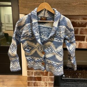 Vintage retro Alps Fine Womens Apparel 100% Pure Wool Blue/White Wood Sz S